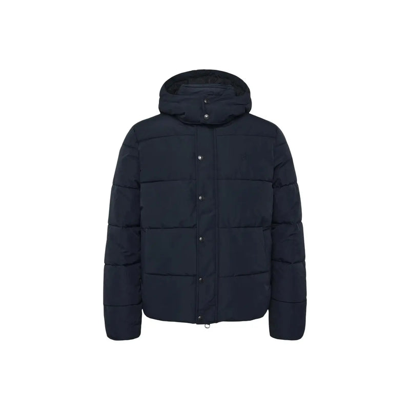 Superdry Doudoune premium à capuche pour homme, bleu marine foncé, avec empiècements matelassés et capuche, vue de face