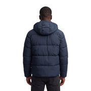 Superdry Doudoune premium à capuche pour homme, bleu marine, avec capuche matelassée et fermeture éclair sur le devant, vue de face