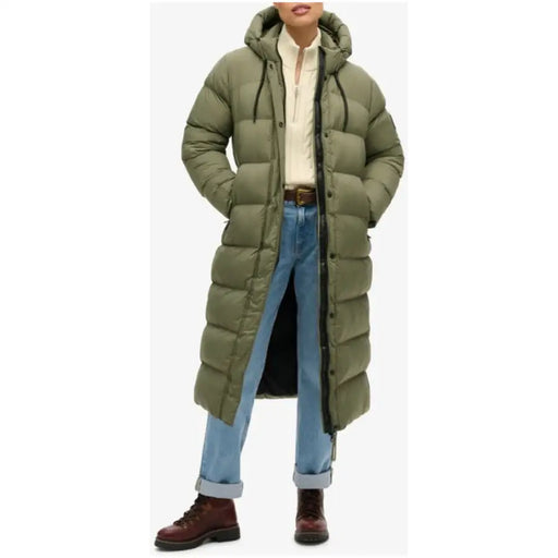 Superdry doudoune matelassée à capuche zippée vert olive pour femme
