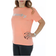 Superdry women’s coral round neck t-shirt with a silver logo print across the chest