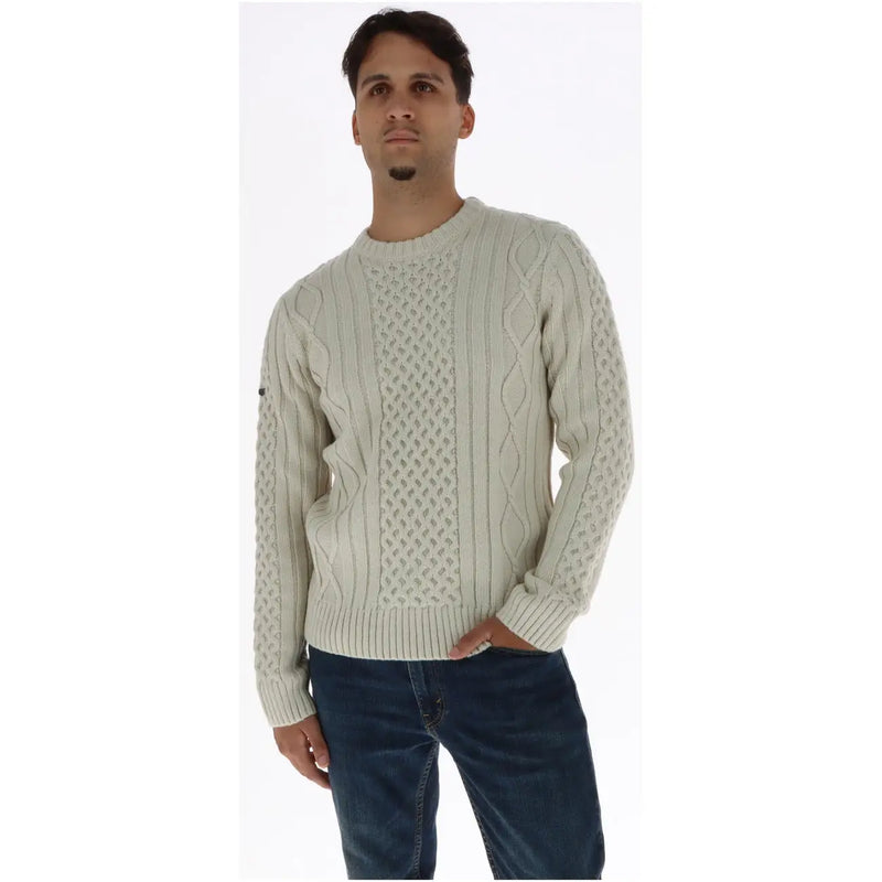 Superdry Pull en laine pour femme couleur crème, à torsades, maille tressée et motif losanges, vue de face