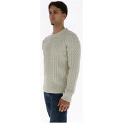 Superdry Pull en laine pour femme couleur crème, à torsades, motifs losanges et côtes, vue de face