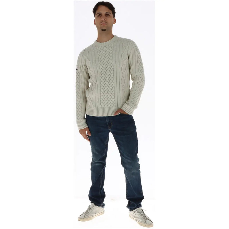 Superdry Pull en laine pour femme couleur crème, à torsades et poignets côtelés, vue de face