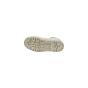 Cream-colored rubber sole with rugged tread and embossed Superga logo on beige fabric women platform sneakers