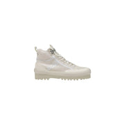 Off-white high-top Superga women platform sneaker in beige fabric with chunky rubber sole and subtle side branding