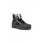 Black Superga women platform sneaker made of fabric with silver branding, laces, and a rugged rubber sole