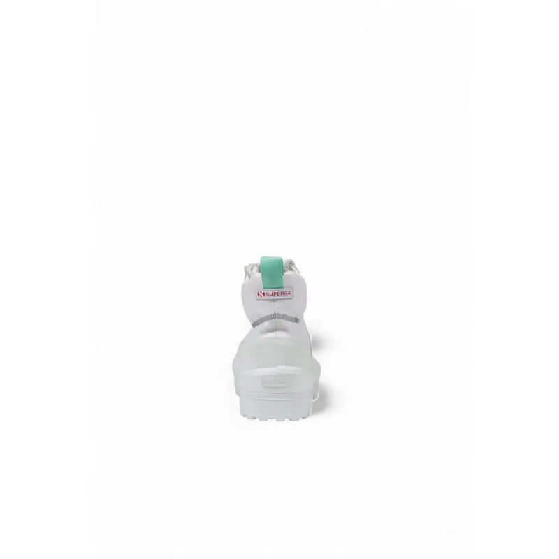 White superga women platform high-top fabric sneaker with mint green pull tab and silver reflective stripes back view