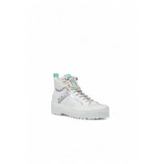 Superga women white platform fabric sneakers with white high-top design, mint green accents, and silver branding details