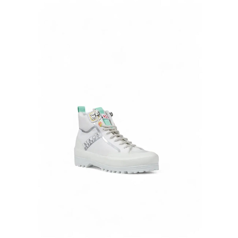 Superga women white platform fabric sneakers with white high-top design, mint green accents, and silver branding details