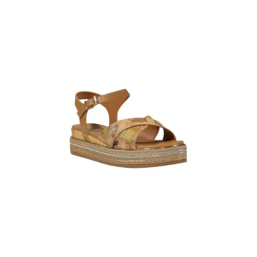 Tan leather platform sandal displayed in a product named Tan Platform Sandal