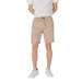 Tan Drawstring Shorts showcased in a retail display, emphasizing casual summer fashion