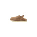 Leather tan UGG Tasman Clogs with back strap and suede finish