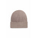 Taupe knit beanie displayed on a White Ribbed Knit Beanie product presentation