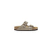 Taupe suede Birkenstock sandal displayed in a product shot highlighting comfort and style