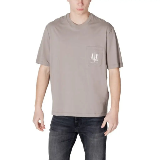 Taupe t-shirt avec poche de Armani Exchange Coton noir pour hommes T-shirt Col rond