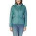 Teal hooded puffer jacket showcased with Colmar Originals Women’s Grey Turtleneck Jacket