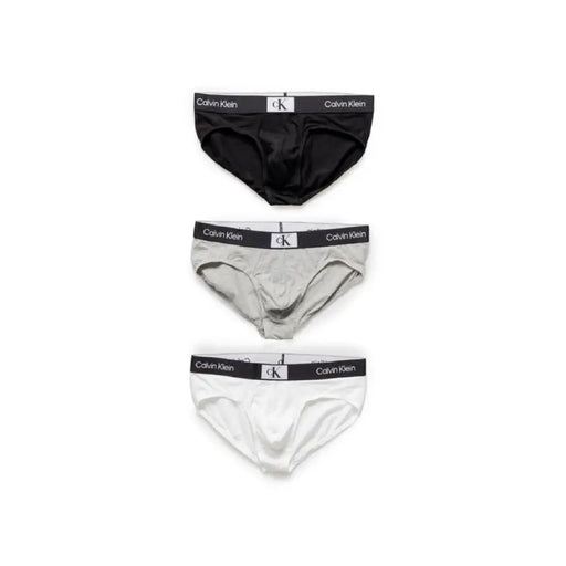 Three pairs of Calvin Klein men’s briefs in a three-pack product display
