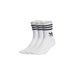 White Adidas socks with black stripes displayed in a product image