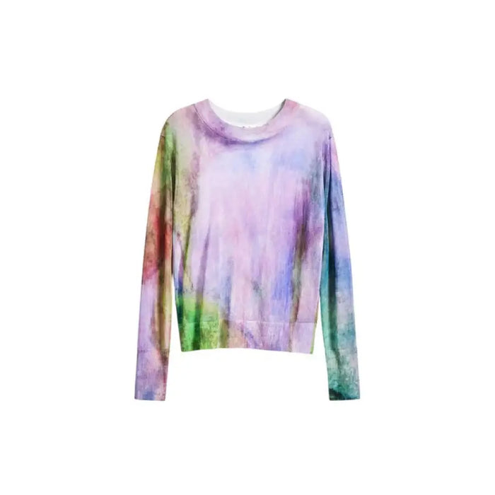 Tie-dye long-sleeved shirt featured in Sheer Tie Dye Long Sleeve Top and Denim Skirt ensemble