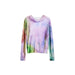 Tie-dye long-sleeved shirt featured in Sheer Tie Dye Long Sleeve Top and Denim Skirt ensemble