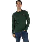 Timberland Pull en coton vert foncé pour homme, avec petit logo brodé sur la poitrine gauche, vue de face