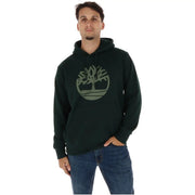 Timberland Sweat à capuche bleu en coton pour homme, orné d'un logo représentant un arbre vert olive sur la poitrine.