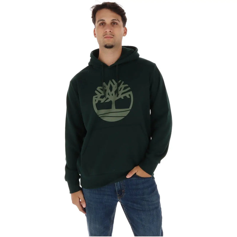 Timberland Sweat à capuche bleu en coton pour homme, orné d'un logo représentant un arbre vert olive sur la poitrine.