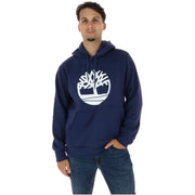 bleu marine Timberland Sweat à capuche en coton pour homme avec un logo d'arbre blanc sur la poitrine, idéal pour une tenue décontractée.