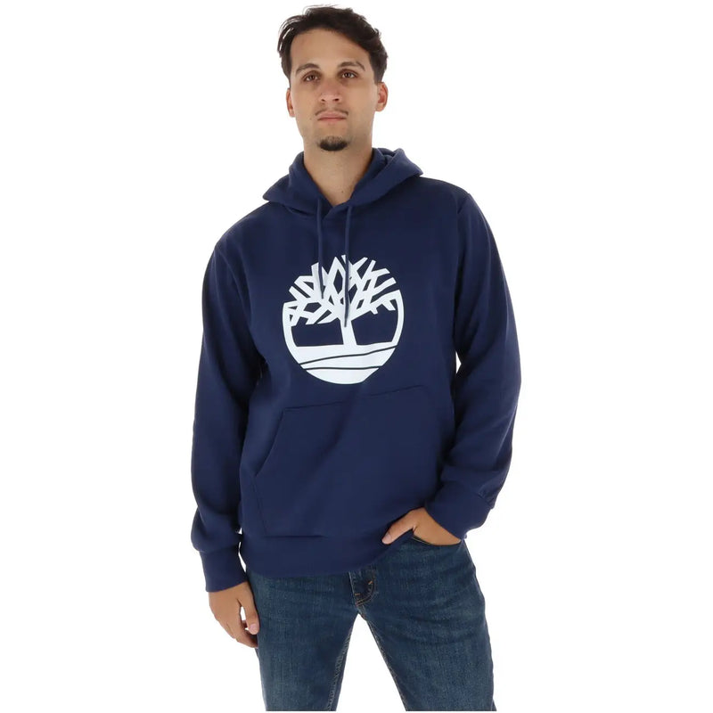 bleu marine Timberland Sweat à capuche en coton pour homme avec un logo d'arbre blanc sur la poitrine, idéal pour une tenue décontractée.