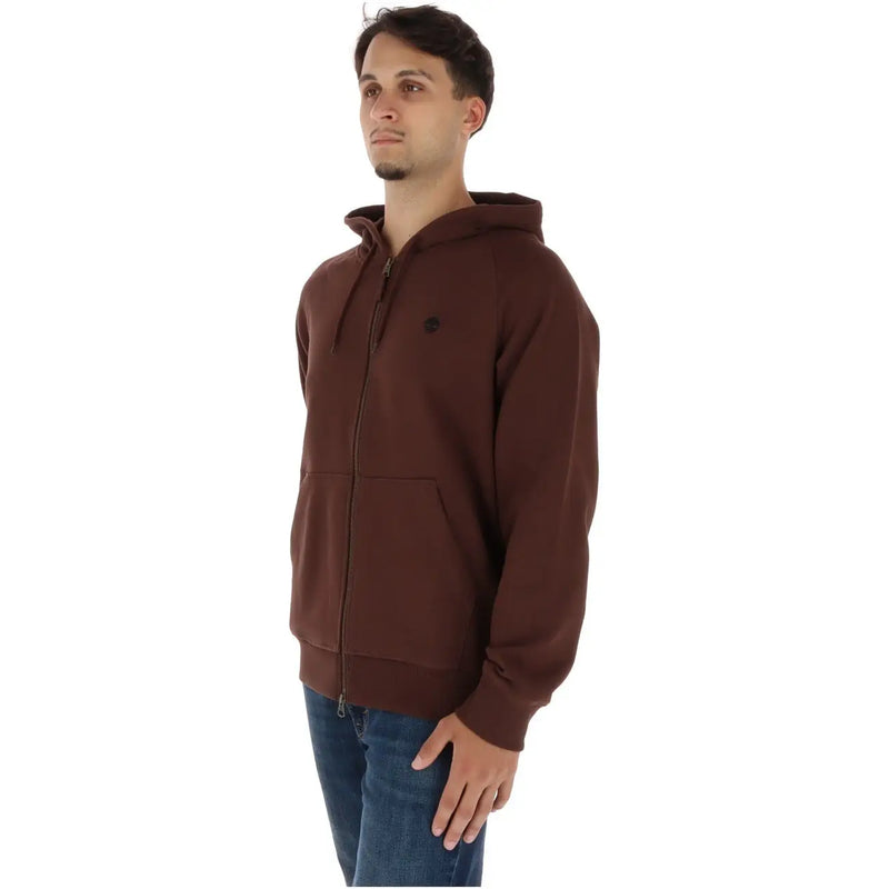 Timberland Sweat à capuche zippé en coton marron pour homme, avec un logo discret sur la poitrine.