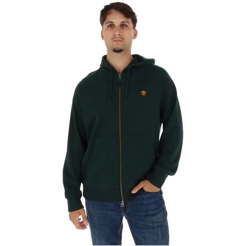Timberland Sweat à capuche zippé en coton marron pour homme, avec fermeture éclair vert foncé. timberland sweat à capuche avec logo brodé