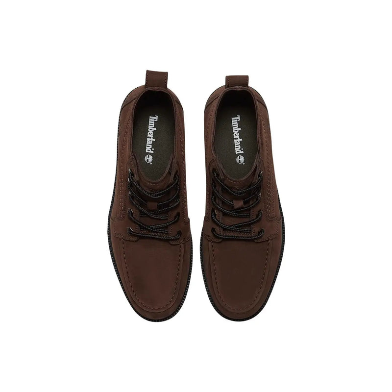 Timberland Bottes mi-hautes à lacets en cuir marron pour homme, ornées de motifs marron timberland bottines chukka à lacets et coutures noires