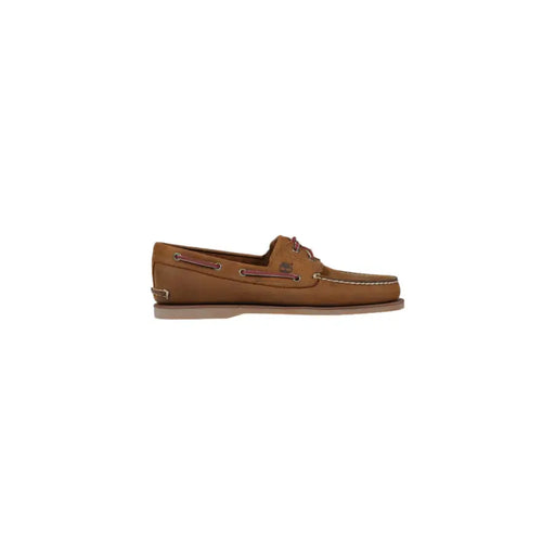 Timberland Mocassins bateau classiques pour hommes en cuir marron clair avec lacets marron et surpiqûres blanches