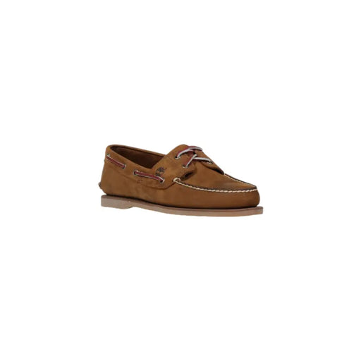 Timberland Mocassin bateau classique pour homme en cuir suédé beige avec lacets marron et surpiqûres contrastantes