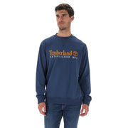 bleu marine Timberland Sweat-shirt en coton pour homme avec logo établi en 1973 en lettres orange et blanches sur la poitrine