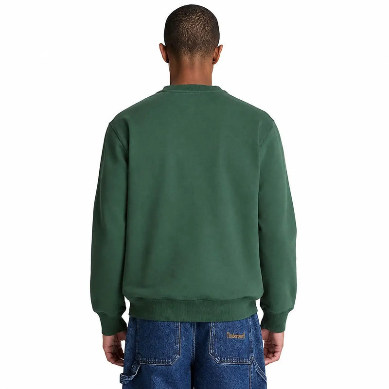Timberland Sweat-shirt homme en coton vert avec col rond vert foncé et poignets et ourlet côtelés pour une tenue décontractée