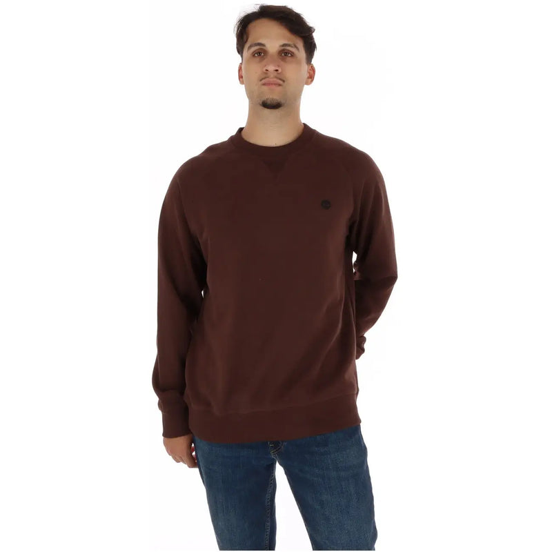 Timberland Sweat-shirt homme en coton vert, avec un col rond à manches longues marron foncé et un petit logo noir sur la poitrine