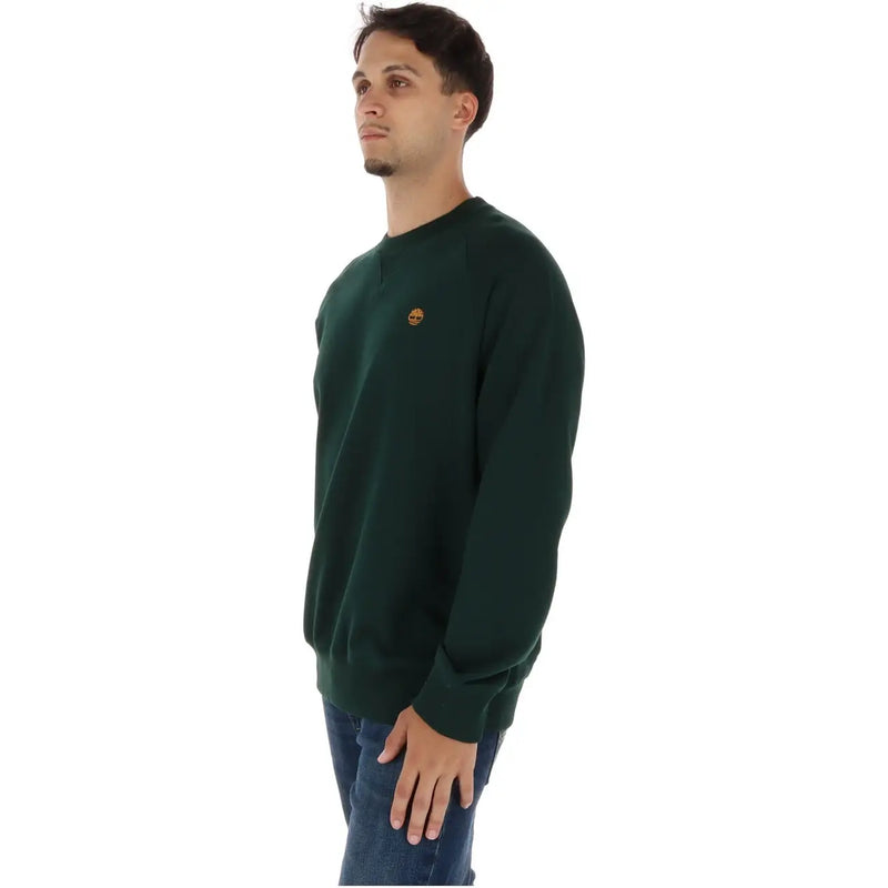 Timberland Sweat-shirt homme vert en coton à col rond, de couleur vert foncé, avec petit logo brodé sur la poitrine gauche.