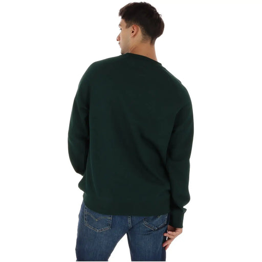 Timberland Sweat-shirt homme en coton vert avec col rond vert foncé, manches longues et poignets côtelés