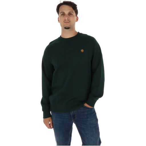 Timberland Sweat-shirt homme vert en coton à col rond avec petit logo brodé sur la poitrine gauche en vert foncé
