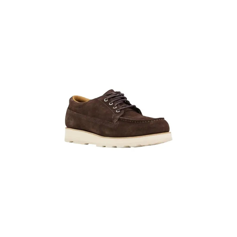 Timberland Chaussures à lacets pour homme en daim marron avec semelle en caoutchouc blanc, idéales pour le printemps et l'été.
