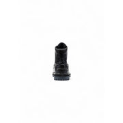 Timberland Bottes en cuir pour homme, noires, montantes, en cuir noir, semelle robuste et surpiqûres blanches contrastantes.