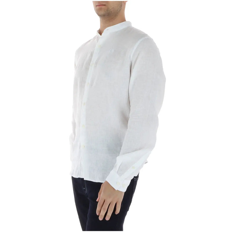 Timberland men shirt in white linen with a stand collar and long sleeves ideal for formal or casual wear