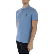 Timberland Polo homme bleu clair à manches courtes en coton et élasthanne, boutons noirs et petit logo brodé sur la poitrine