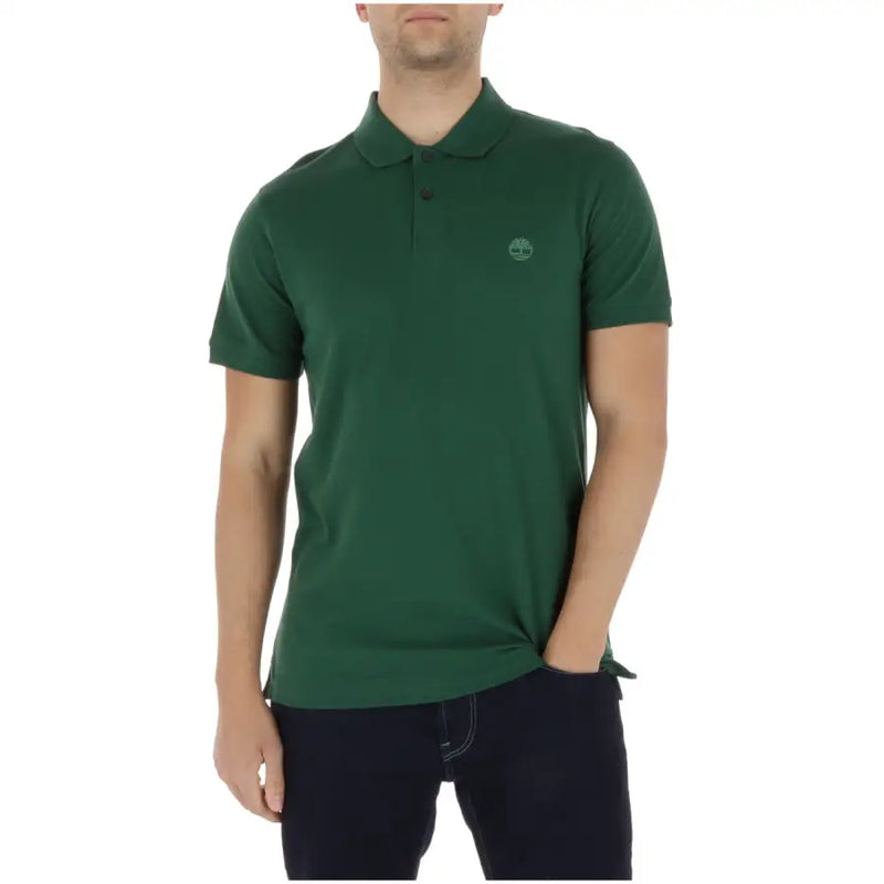 vert foncé Timberland Polo homme à manches courtes en coton et élasthanne, orné d'un logo brodé discret sur la poitrine.