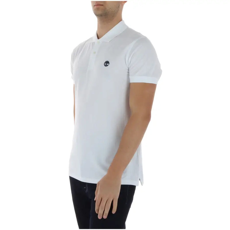Blanc timberland Polo homme à col classique, manches courtes, en coton stretch et logo brodé