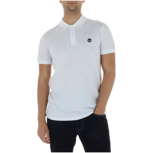 Blanc Timberland Polo homme à col classique, manches courtes, en coton stretch et logo brodé