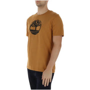 Timberland hommes t-shirt T-shirt décontracté en coton jaune moutarde orné d'un logo d'arbre noir sur la poitrine