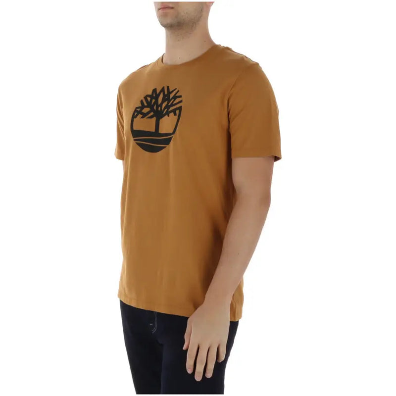 Timberland hommes t-shirt T-shirt décontracté en coton jaune moutarde orné d'un logo d'arbre noir sur la poitrine