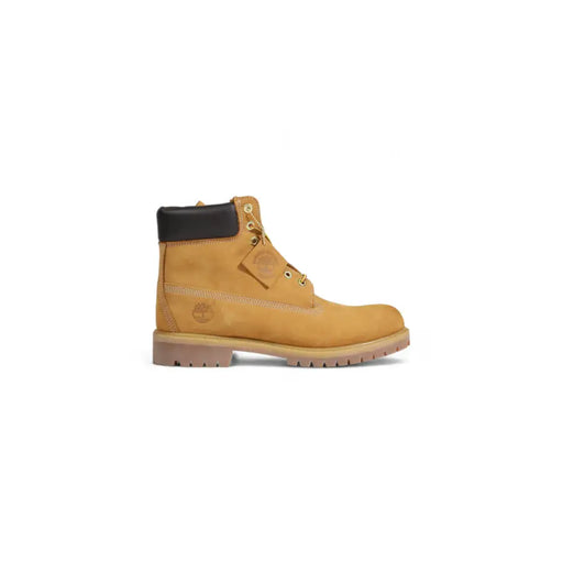 Timberland Bottes pour homme en cuir marron, à enfiler, avec un col en caoutchouc noir beige de 15 cm et des œillets dorés.